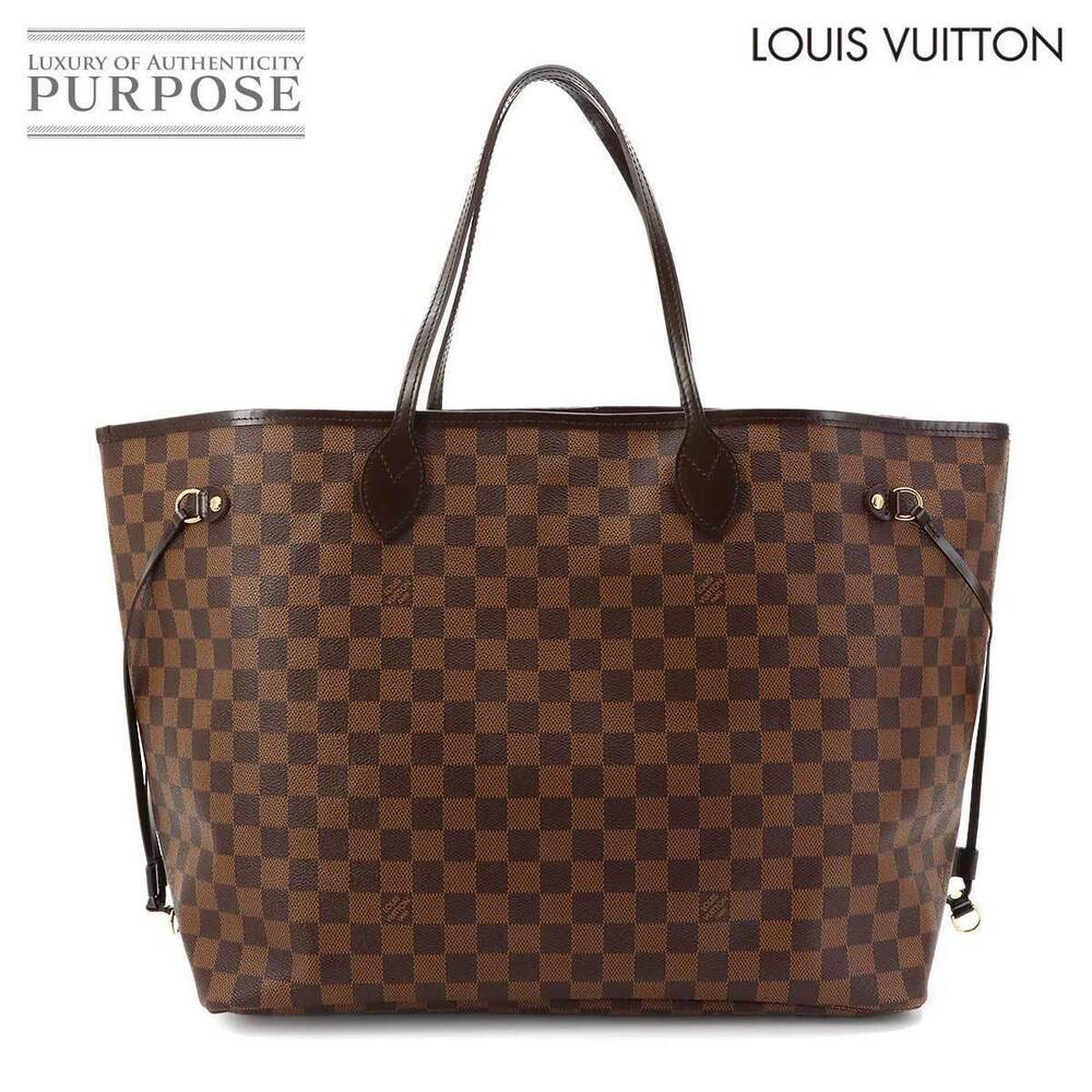 Louis Vuitton Damier Neverfull Tote Bag Canvas Leather Ebene Brown Cerise Red